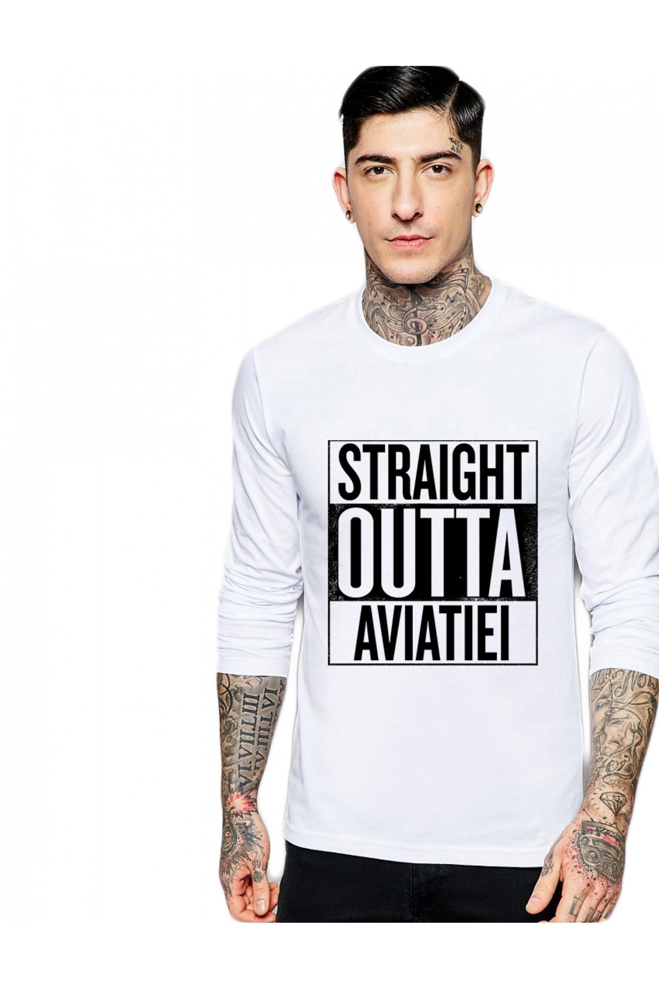 Bluza barbati alba - Straight Outta Aviatiei