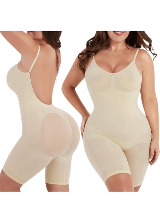 Body modelator compresiv pentru femei, BOMSTOM, Elastan/Nylon, Bej, XL-2XL
