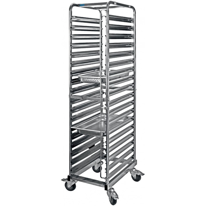 Carucior din inox pentru 18 tavi GN1/1, dimensiuni 385x555x1735h mm, greutate 22.1 kg, Saro