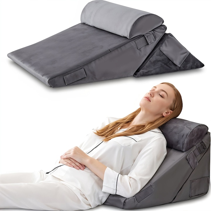 Set 3 Perne Ortopedice Elindor® Memory Foam Pillow pentru Gat, Suport Cervical Ergonomic, Perna Spuma cu Memorie Anatomica cu Gel Racoritor, Ajuta la Spondiloza Cervicala, Post-Operator, Anti-Reflux, Antisforait, Antirid, 56-31 cm, Alb