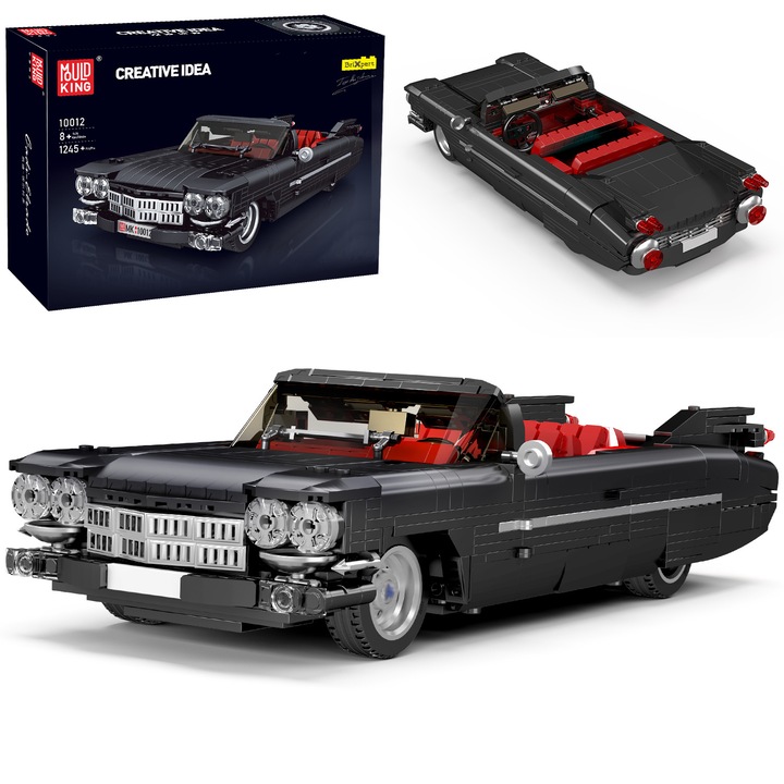 Set de constructie, Mould King,10012, Cadillac Eldorado Convertible, 1324 piese, Masina Clasica Cabriolet Vintage, Model Auto de Colectie, 35 x 13,5 x 8,5 cm, Kit STEM pentru Adulti si Copii 14+