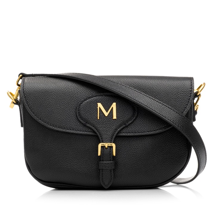 Geanta dama de umar, Musette, DEBBY PM, Piele naturala, 23 x 6.5 x 15, Negru, 23 x 6.5 x 15 cm