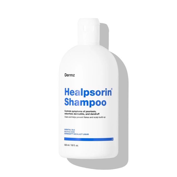 Sampon dermatologic profesional Healpsorin pentru psoriazis, dermatita atopica si seboreica, 500 ml, Dermz, actiune antibacteriana si antifungica, reduce matreata si pruritul, cu acid salicilic si uree, fara parabeni si sulfati, produs vegan