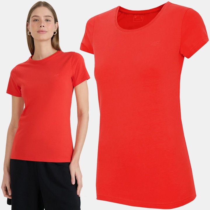 Tricou sport dama 4F, bumbac/elastan, slim, rosu, L INTL
