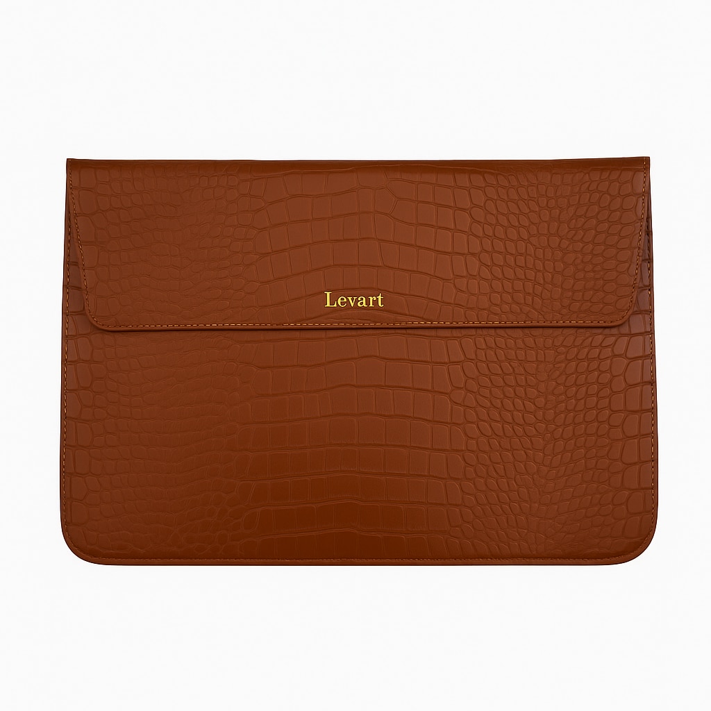 Husa Laptop Slim Levart Croco 13–14 inch, subtire, eleganta, piele vegana, fara fermoar, compatibila MacBook / Ultrabook