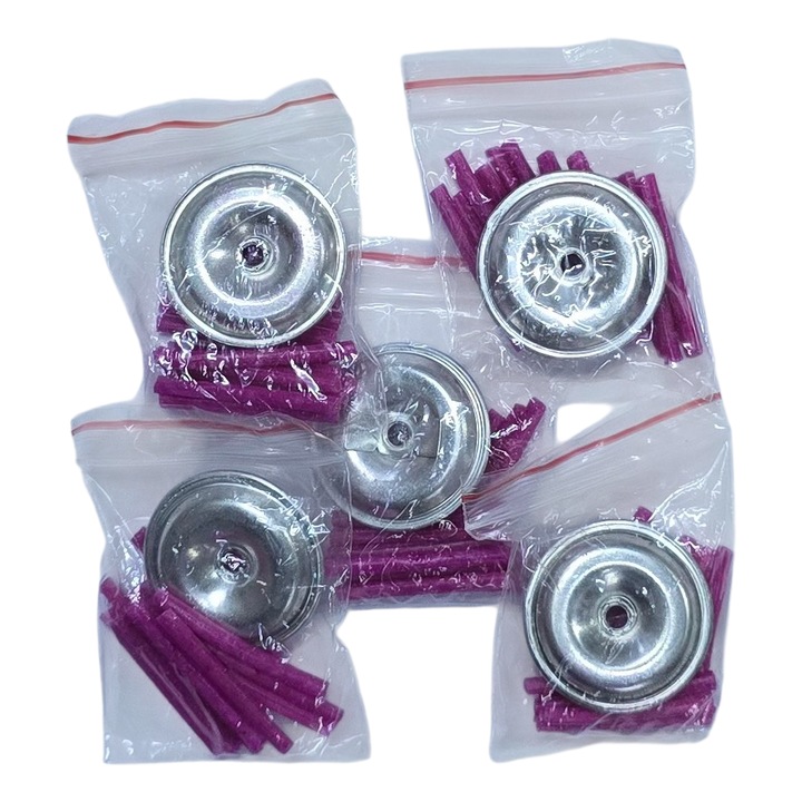 Set 5 bucati Suport de Pluta din Metal si Fitile Ceruite, pentru Candele cu Ulei