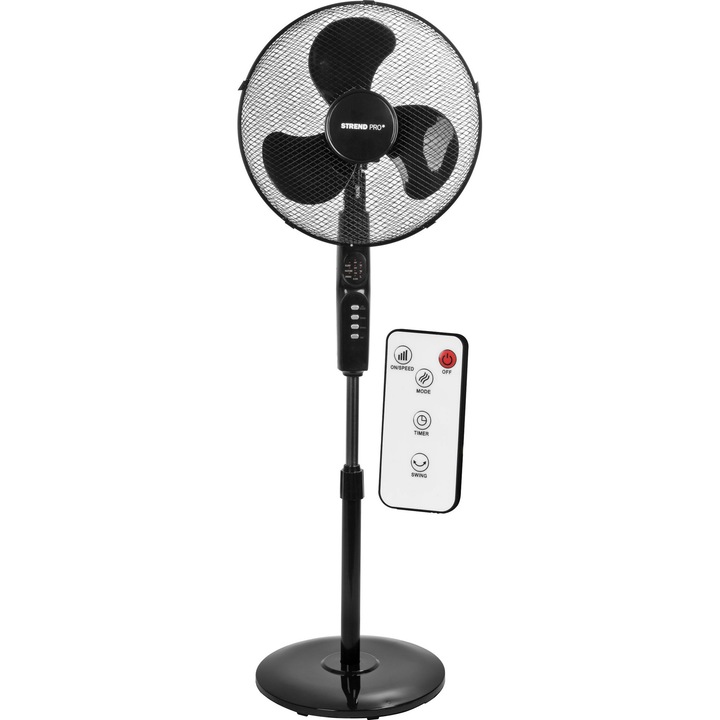 Álló ventilátor távirányítóval, 40 cm átmérő, 45 W teljesítmény, max. 1,25 m, 100°-os oszcillációs funkció, 1,7 m-es tápkábel, fekete színű