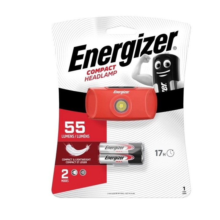 LED челник, 55 лумена, 17 часа живот на батерията, 2 режима на осветление, 2 x AAA батерии включени, Energizer