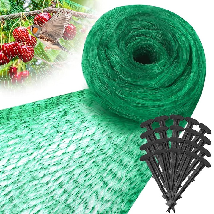 Plasa de protectie pentru pasari - 10m x 20m (4g/m2) - verde