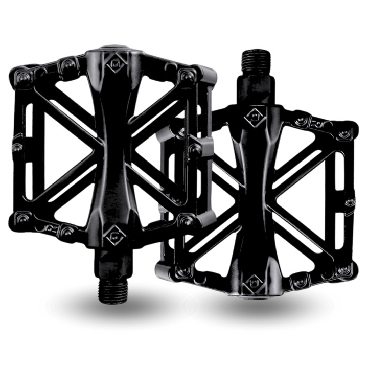 Set Pedale Bicicleta, Gearox, 10.5x10.5 cm, Negru, Aluminiu, Antiderapante, Filet Standard Compatibil Cu Majoritatea Bicicletelor, Rulmenti Fluizi, 2 Bucati