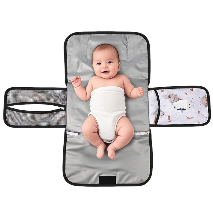 Saltea de infasat portabila, MunDeir, modulara si detasabila, material de poliester, cu multiple buzunare