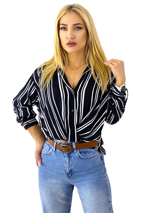 Дамска риза LOVINA, с райета, Бял/Черен