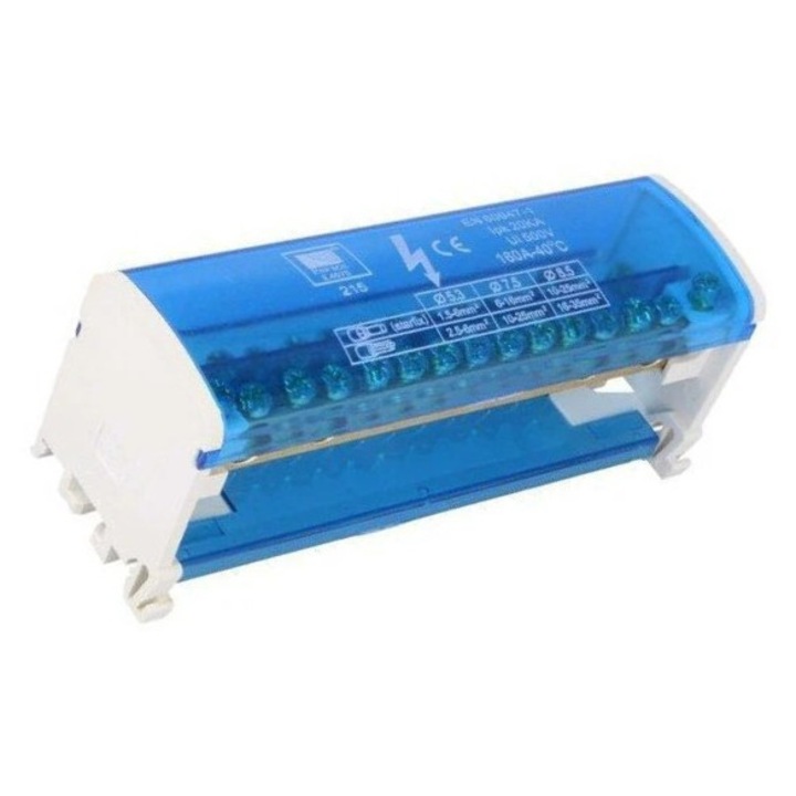 Bloc Terminal de Distributie cu Capac 2x15 Poli, 160A, 500V, 44x133x51mm, Pawbol