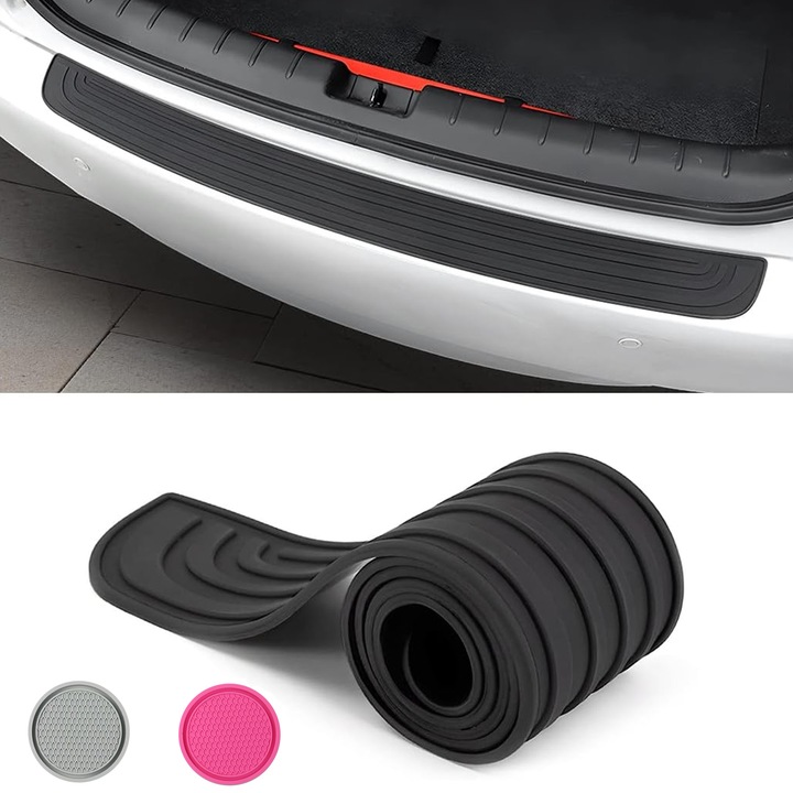 Csomagtartó lökhárító védők, SINBINTA, 9x104cm, vízálló, ütésálló, karcálló, 2 pohártartóval, küszöbre, ajtóra, lökhárítóra, univerzális, gumi, fekete