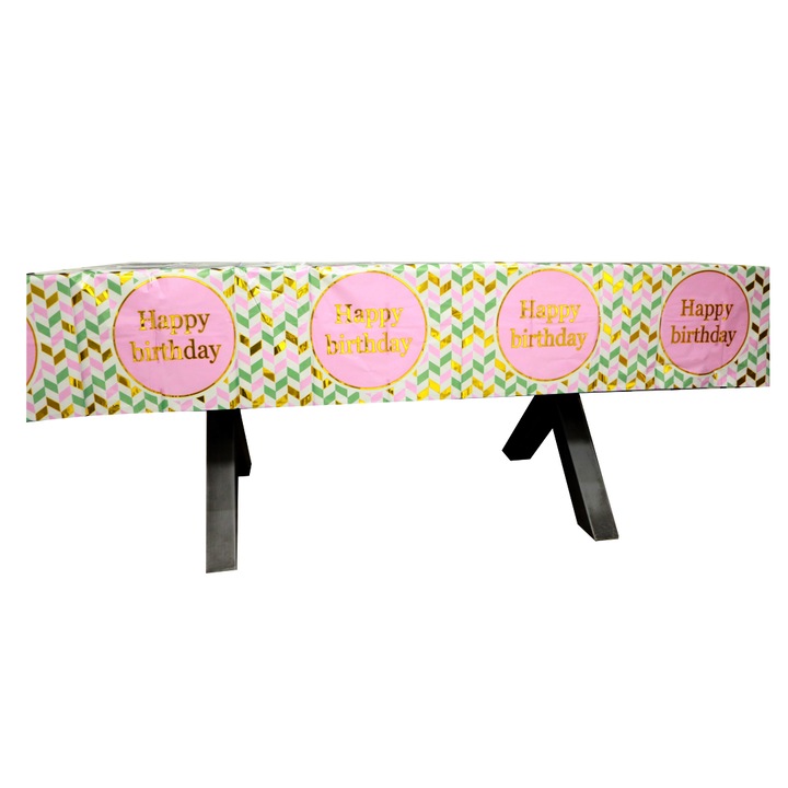 Покривка за маса за парти, Happy Birthday, 2260-10, розова, 183 x 137 см