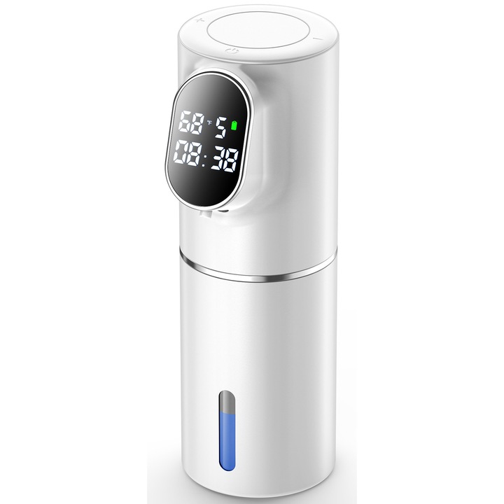 Géladagoló, 320 ml, automatikus érzékelés, LED digitális kijelző, idő- és hőmérsékletkijelző, gyors reagálás 0,25 mp, érzékelési terület 3-6 cm, 5 sebességes habbeállítás, IPX6 vízállóság, 3000 mAh, USB töltés, fehér