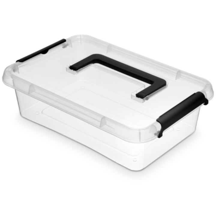 Container plastic cu capac, transparent, ORPLAST Simple box - capacitate 3.1L - cu maner