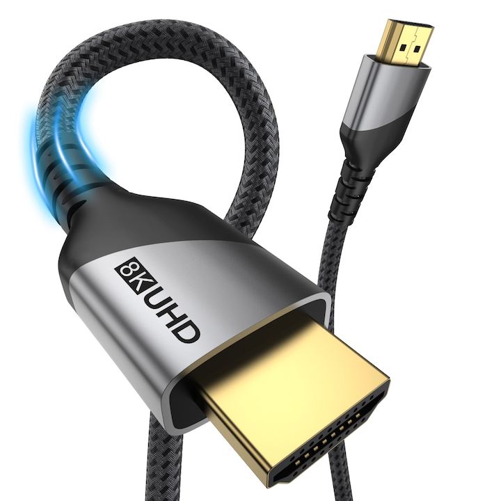 HDMI 2.1 кабел 8K@60Hz, 48Gbps, Dynamic HDR, HDCP 2.2, eARC, Ultra HD, златни конектори, найлонова оплетка, 4K@120Hz съвместим с RikBo® 4,5 метра