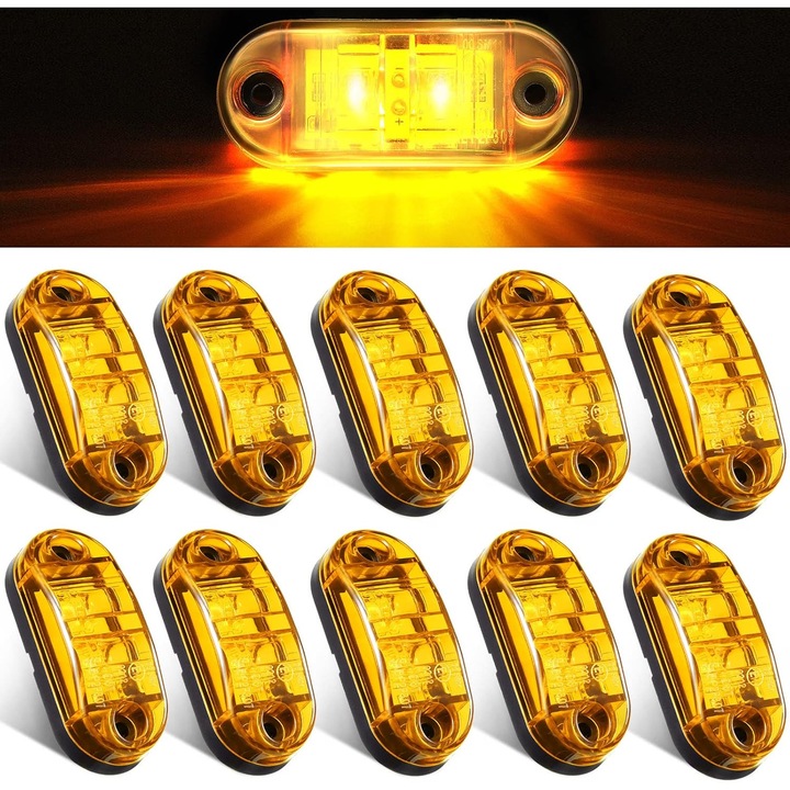 LED jelzőfény utánfutóhoz, 12V/24V, 6.6x2.8cm, borostyánsárga/piros, 10 darabos készlet