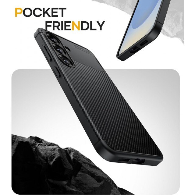 Husa Spate Upzz® Rugged Carbon Pentru Samsung Galaxy S25 FE, Protectie Sporita, Seznatie Premium, Silicon, Negru