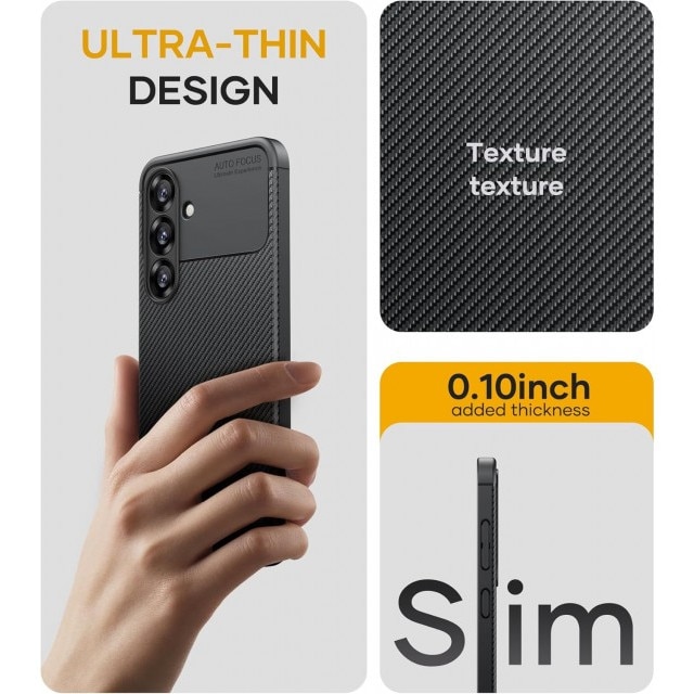 Husa Spate Upzz® Rugged Carbon Pentru Samsung Galaxy S25 FE, Protectie Sporita, Seznatie Premium, Silicon, Negru