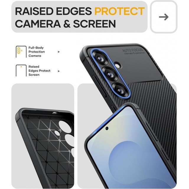 Husa Spate Upzz® Rugged Carbon Pentru Samsung Galaxy S25 FE, Protectie Sporita, Seznatie Premium, Silicon, Negru