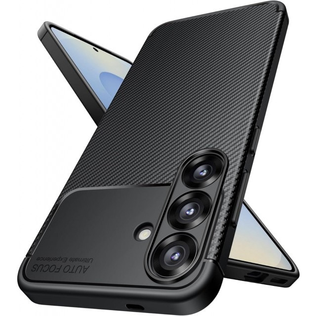Husa Spate Upzz® Rugged Carbon Pentru Samsung Galaxy S25 FE, Protectie Sporita, Seznatie Premium, Silicon, Negru