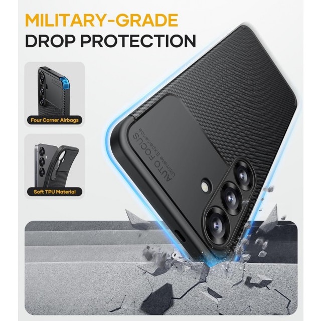 Husa Spate Upzz® Rugged Carbon Pentru Samsung Galaxy S25 FE, Protectie Sporita, Seznatie Premium, Silicon, Negru