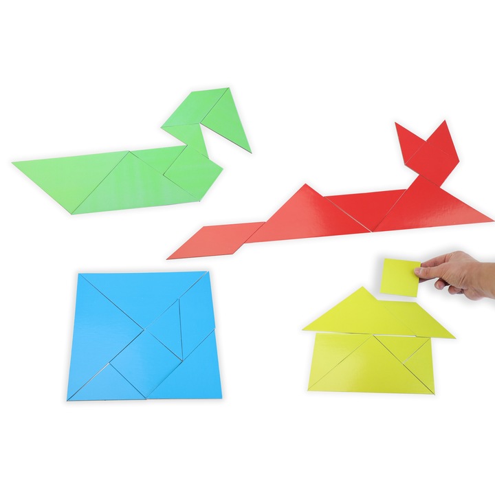 Set Tangram 4 culori, 28 piese MAGNETICE
