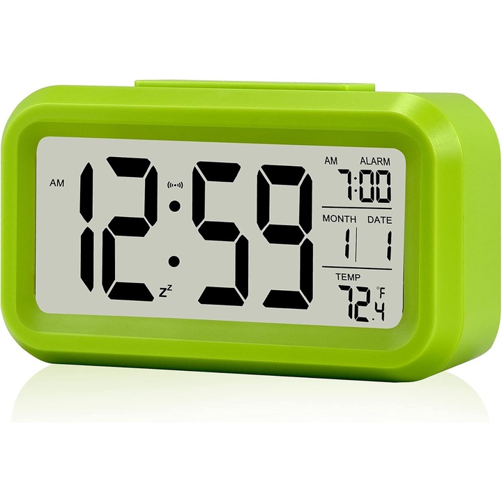 Ceas de birou digital, alarma, termometru, verde, 13.6x7.8x4.6cm
