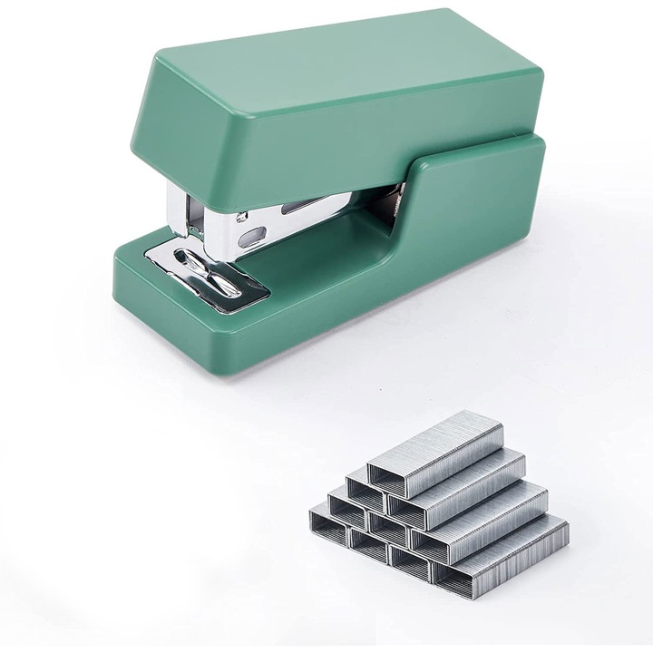 Mini tűzőgép, 20 lapos, zöld, 6.3x2.8x4.2cm, szett