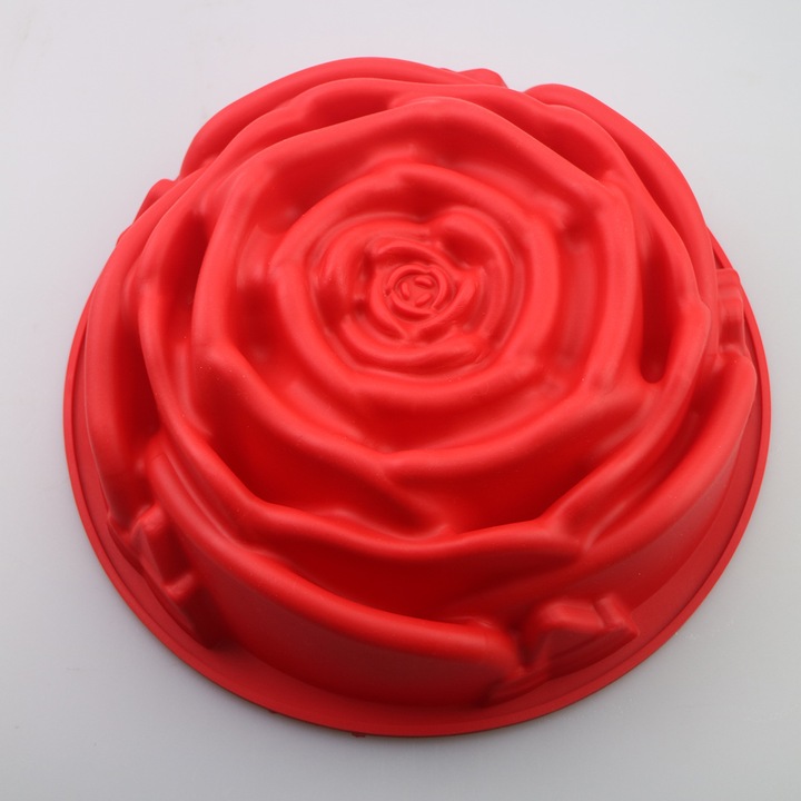 Forma din silicon pentru prajituri, model trandafiri, anti-aderenta, 24x8.5cm, rosu