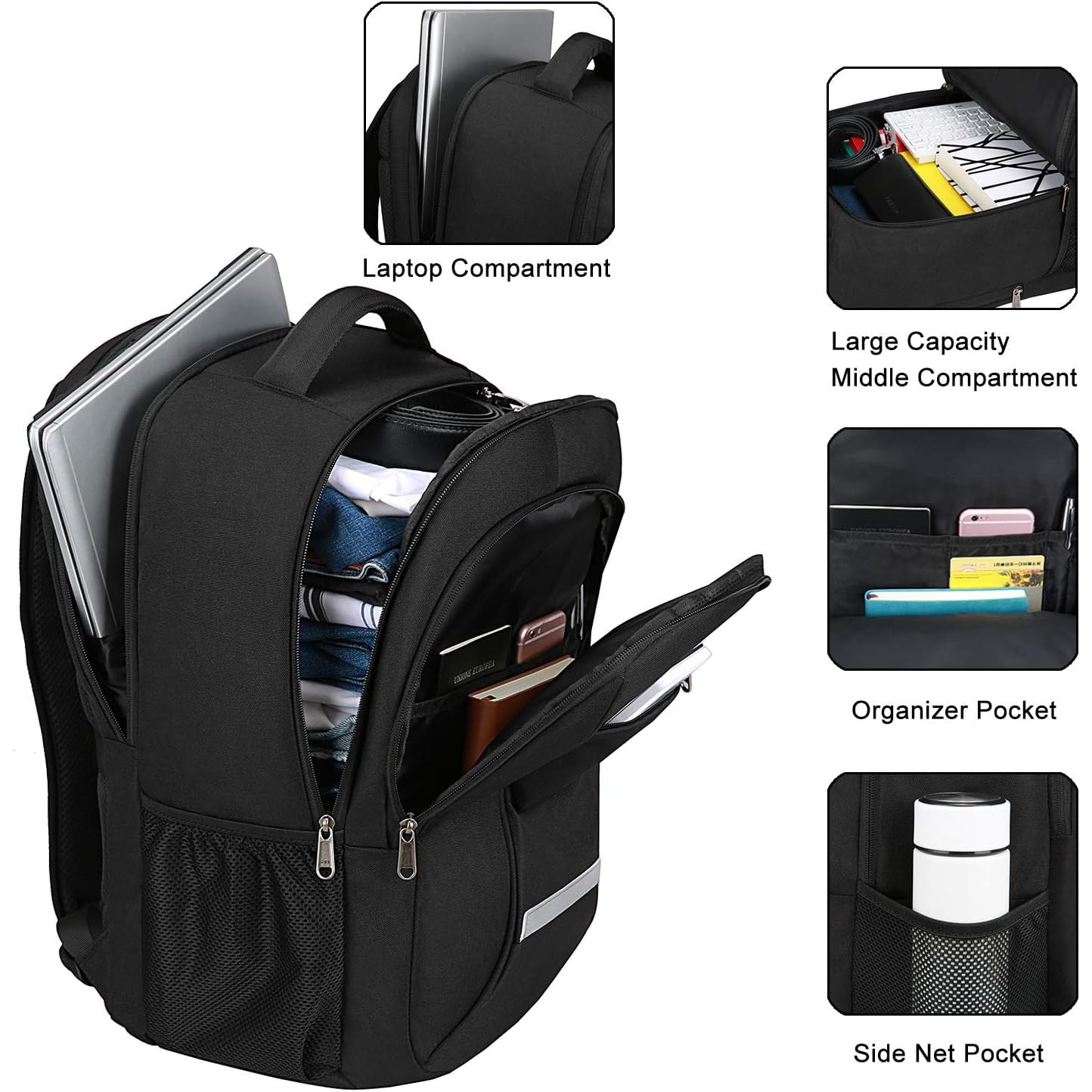 Rucsac laptop 15.6 inch, USB, negru, 46x25x30cm