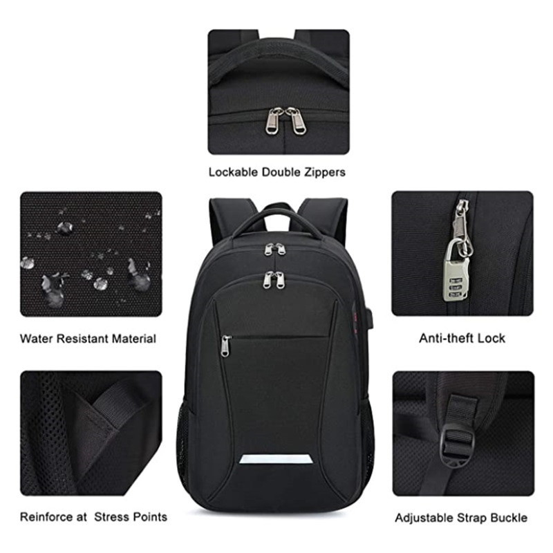 Rucsac laptop 15.6 inch, USB, negru, 46x25x30cm