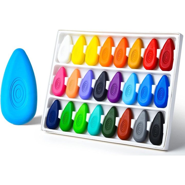 Set de creioane colorate pentru copii, 24 culori, forma picatura, non-toxic, 50x24mm