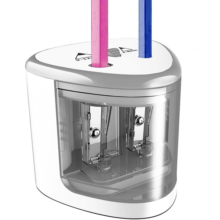 Ascutitoare electrica pentru creioane, dublu orificiu, argintiu, 7x7x7.5cm