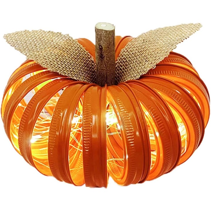 Lampa decorativa dovleac Halloween, 17x17x10cm, cu lumini LED, decor rustic de toamna