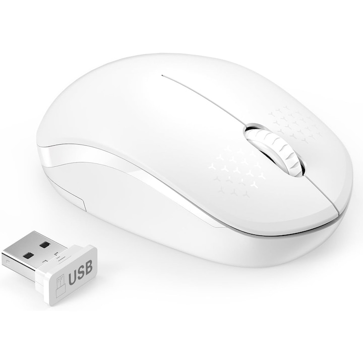Vezeték nélküli egér, 2.4G, hordozható, zajtalan, fehér, 99x60x38.2mm