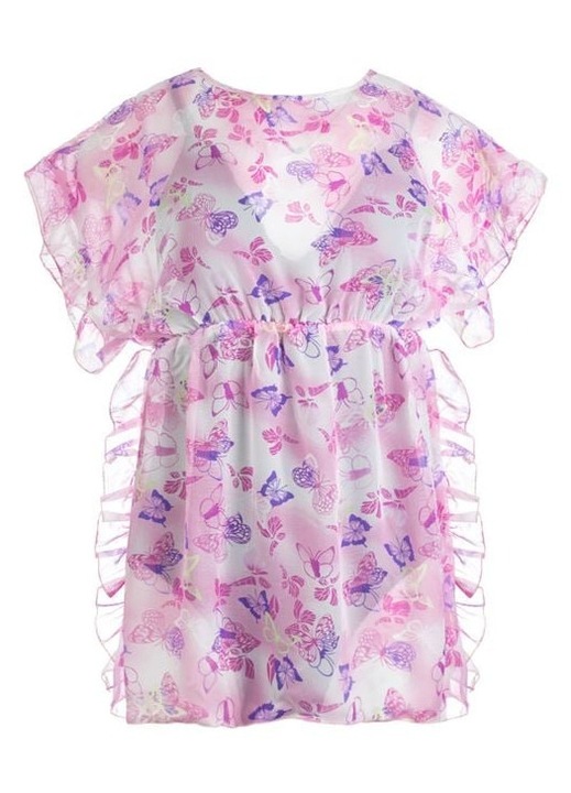 ANTBRO® Gyermek Kaftán – Fukszia Tie-Dye Színes Pillangókkal – Légies Ruha, Ideális Nyárra, Strandra és Nyaralásra, Divatos Kiegészítő Lányoknak