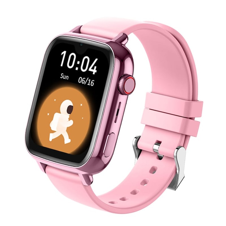 Smartwatch Copii Junior Gadget Safe Watch PRO Slim, cu GPS, TripleSafe™, Big Screen 1.91inch, Telefon, WhatsApp, Camera, Protectie la apa, Roz