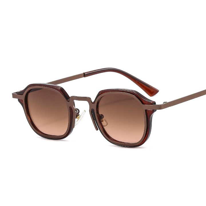 Ochelari de soare premium, Steam Punk, detalii din metal, model in doua culori, unisex, protectie UV400, Tessero, maro