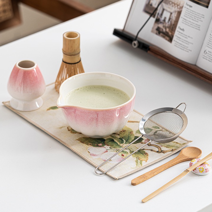 Teljes Matcha kiegészítő készlet, PHIKER, Rózsaszín kerámia, 8 eszköz