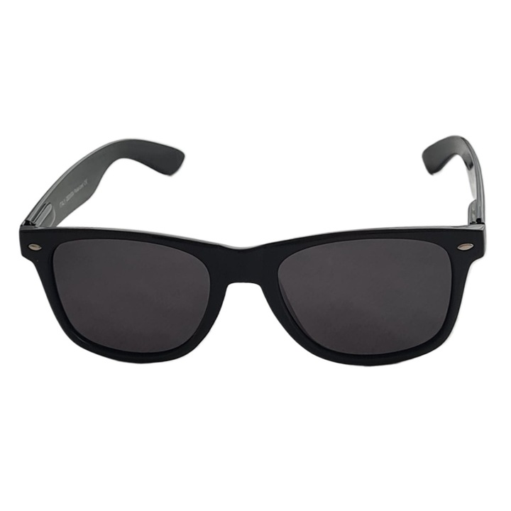 Ochelari de soare Unisex, Model Classic Wayfarer, polarizati UV400, rama plastic Negru Lucios, Lentile Fumurii