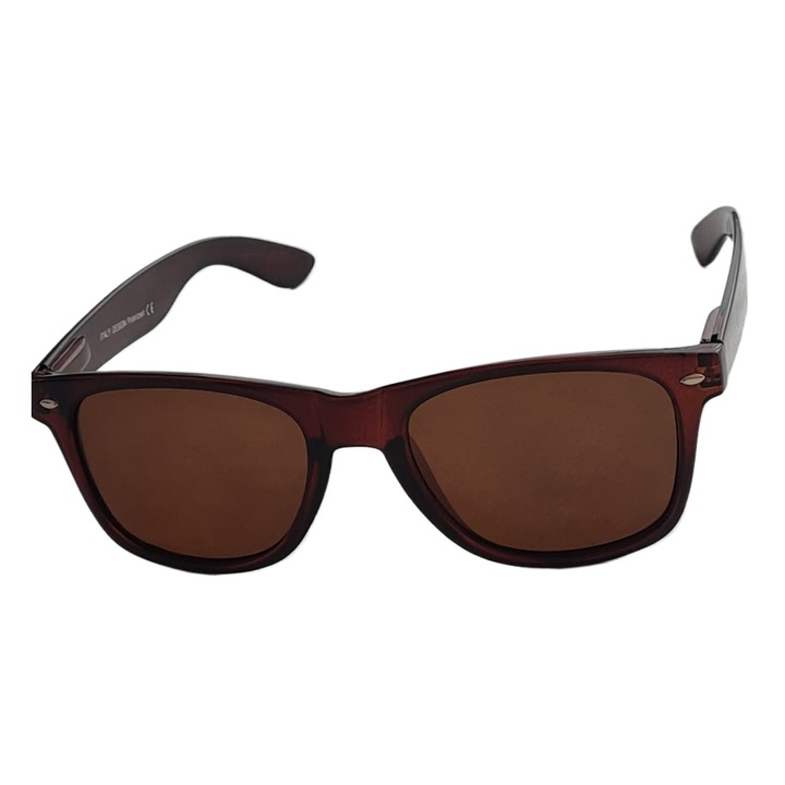 Ochelari de soare Unisex, Model Classic Wayfarer, polarizati UV400, rama plastic Brown, Lentile Maro