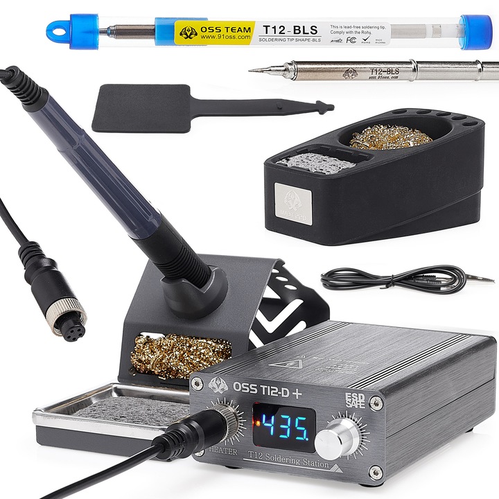 Statie de lipit OSS T12D+, Techrebal, 75W, suport cu organizator de varfuri