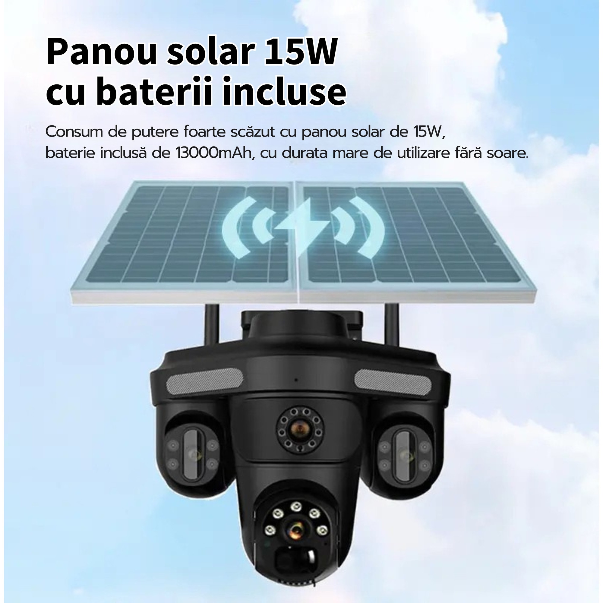 Camera de supraveghere tripla 4G DeVeghe TS10, 12MP, cu dublu