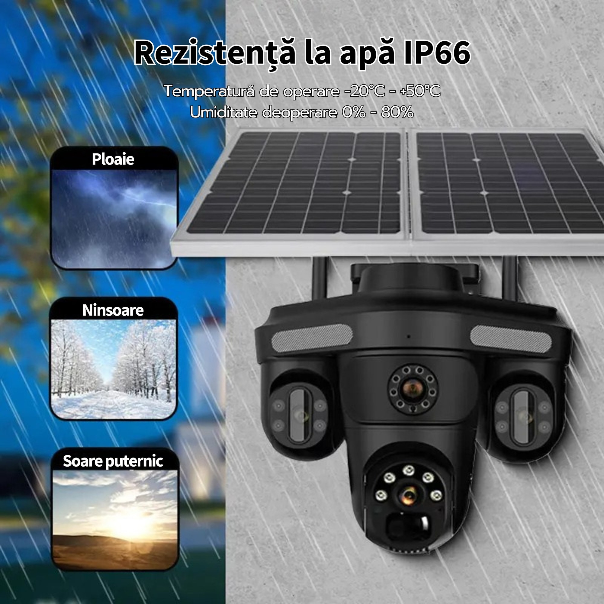 Camera de supraveghere tripla 4G DeVeghe TS10, 12MP, cu dublu