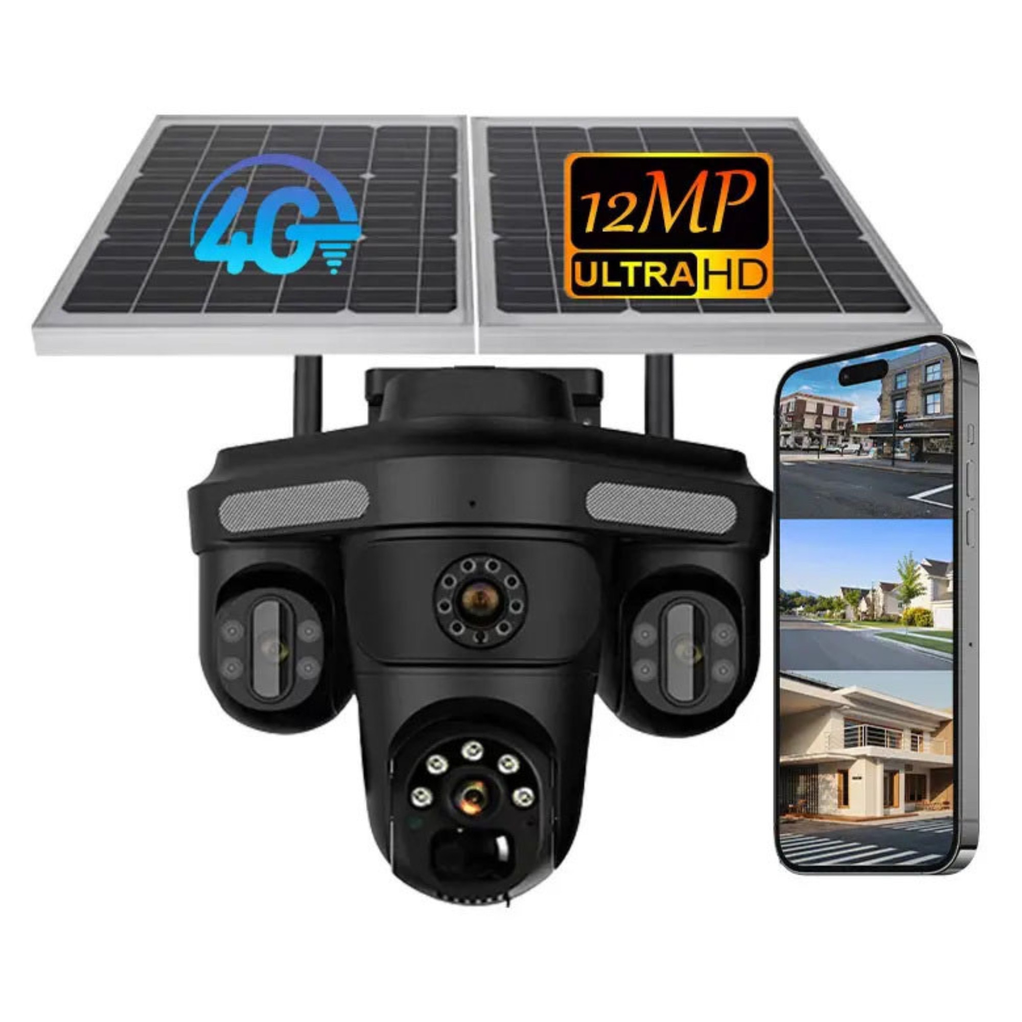 Camera de supraveghere tripla 4G DeVeghe TS10, 12MP, cu dublu