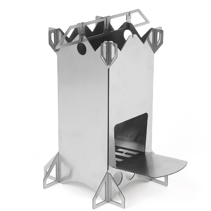 Összecsukható rozsdamentes acél kemping tűzhely, 18.8x18.8x23.6cm, ezüst