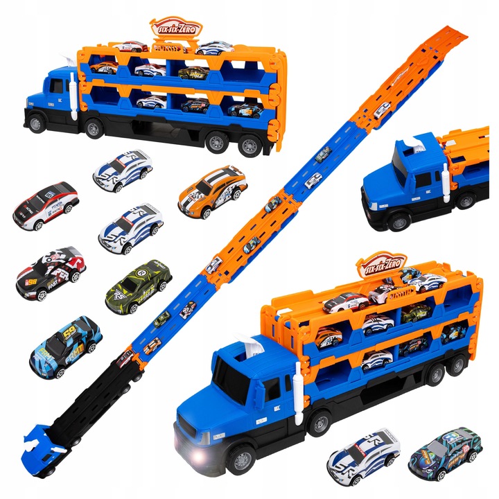 Autókilövő gyerekeknek, csúszdás pálya, 211 cm-es platform, hang, LED, autók